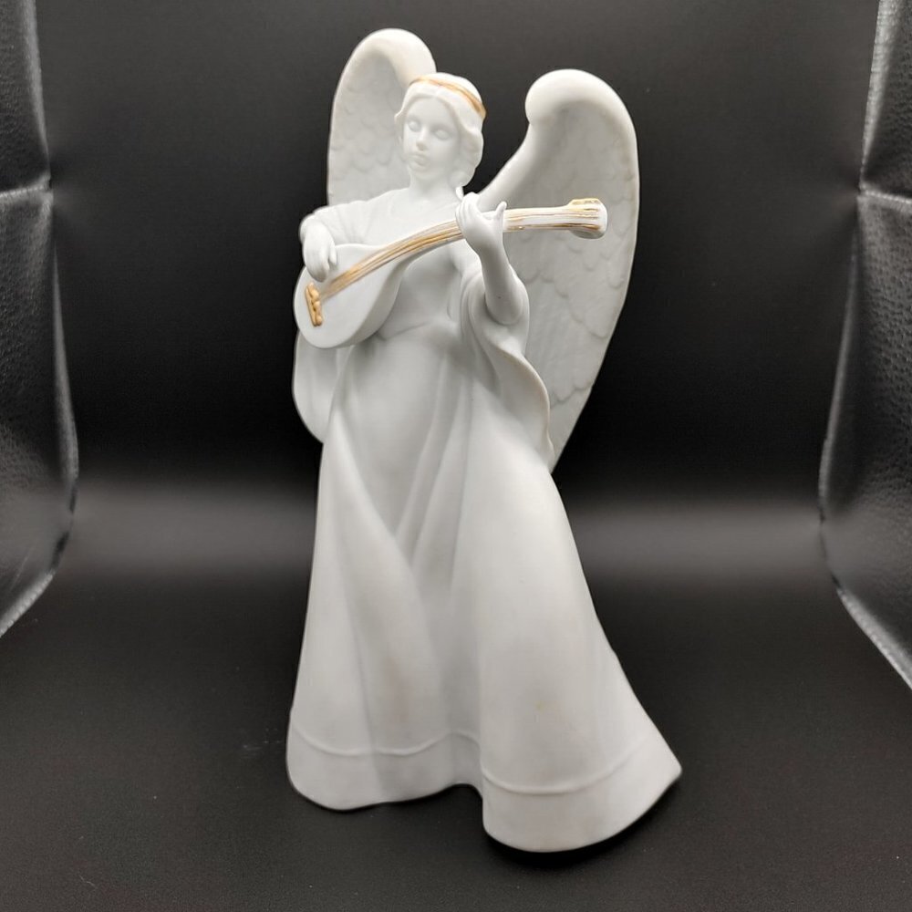 Enesco White Gold Musical Lute Angel Figurine 1987
